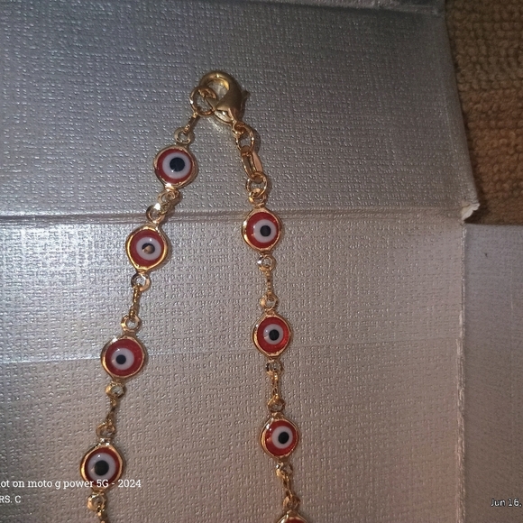 Women's Gold Red And Blue Tiger Eye Ankle Bracelet. New - Picture 3 of 13